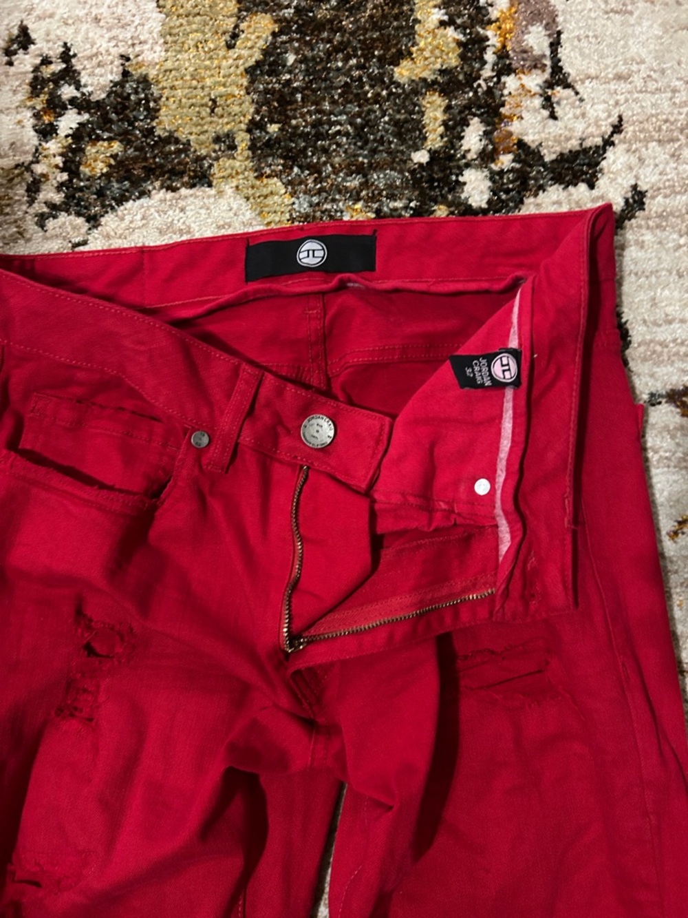 Jordan Craig Red Jeans with Black & White Logo Waistband 32